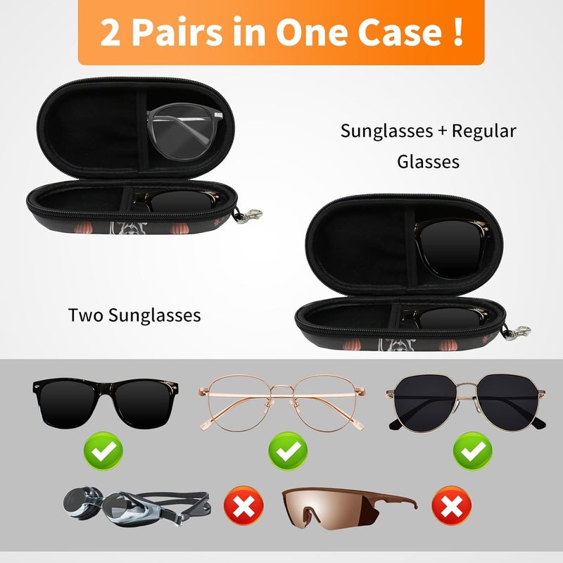 FlyingMage Store Double Eyeglasses Case, Hard Shell Dual Sunglasses Organizer with Zipper Clip Travel Glasses Storage for Women Men - Image 2